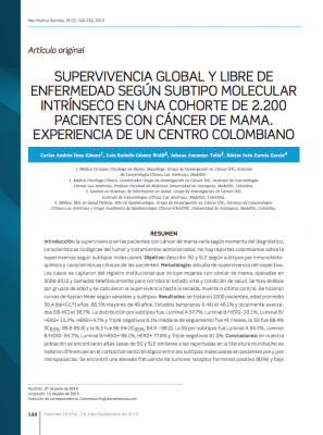 Supervivencia global y libre de enfermedad según subtipo molecular intrínseco en una cohorte de 2.200 pacientes con cáncer de mama. Experiencia de un centro Colombiano